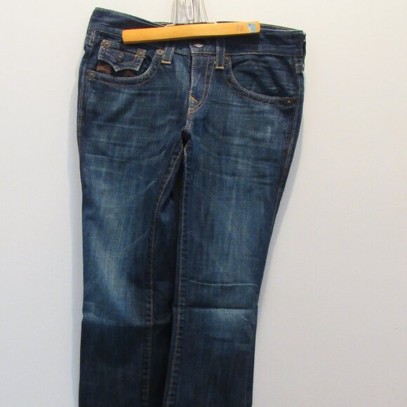 True Religion Jeans Unisex Size 29 Section Row Seat Dark Blue Wash Distressed - Picture 3 of 14